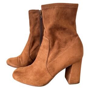 Naturalizer Rebecca Mid-Calf Boots Booties Womens Size 7 Rust Faux Suede Heels